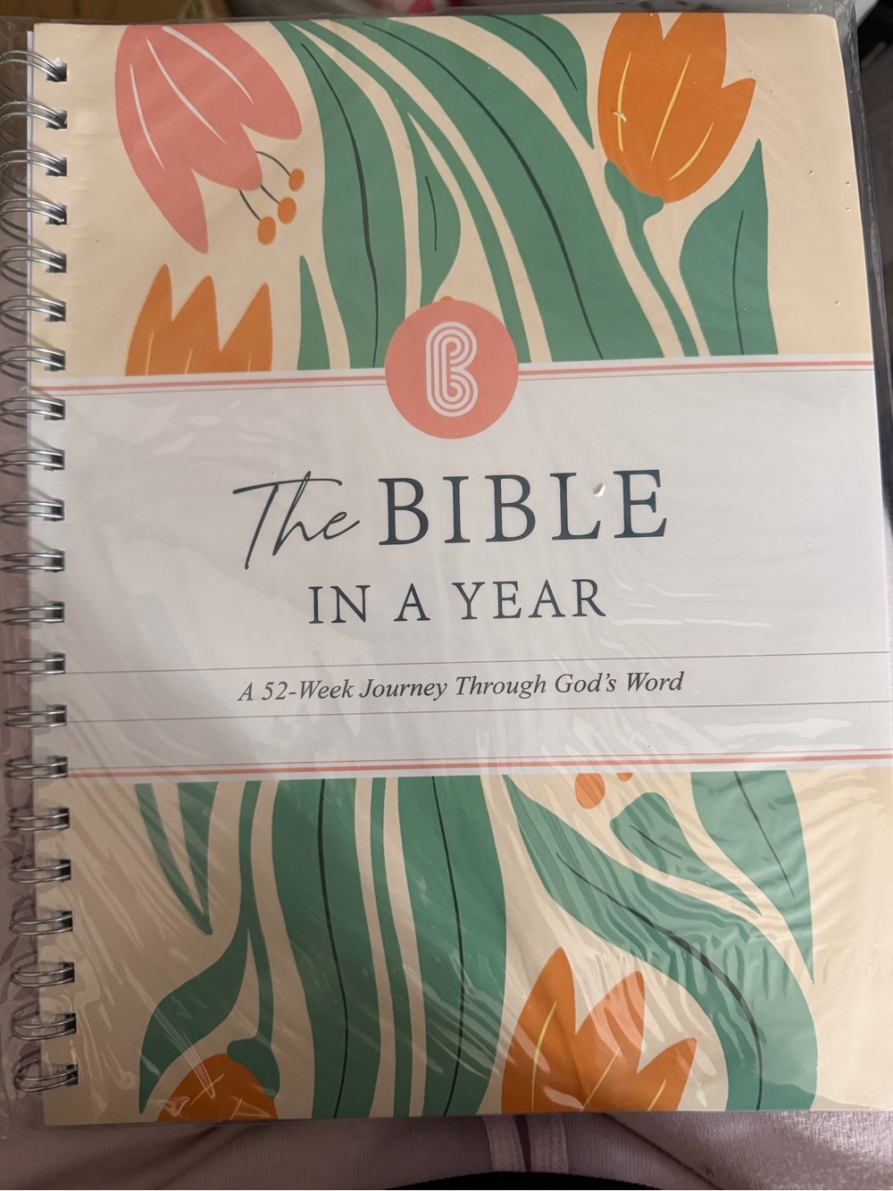 The Bible In A Year Spiral Journal - Cream, Green, Orange